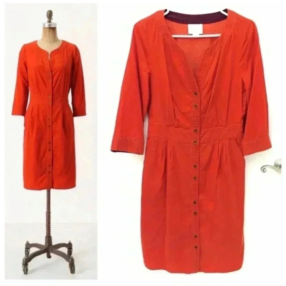 Maeve Anthropologie Orange Anaheim Corduroy Dress Size 6 - Picture 2 of 7